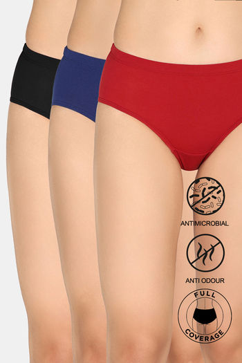 Buy Zivame Full Coverage Medium Rise Hipster Panty (Pack of 3) - Multicolor